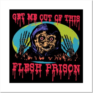 Get Me Out Of This Flesh Prison - Funny Horror Retro Cartoon Posters and Art